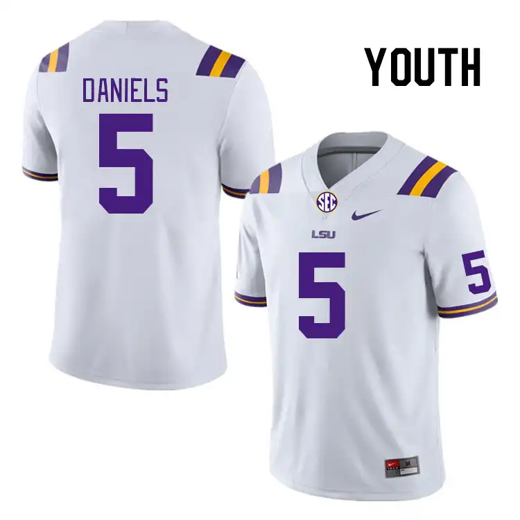 Youth LSU Tigers Jayden Daniels #5 White NCAA Football Jersey